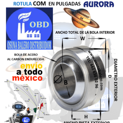 COM-10 ROTULA AURORA SIN VASTAGO B= 0.625” D= 1.187” W= 0.625” H= 0.500″