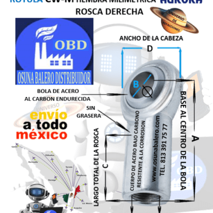 CW-M10 ROTULA AURORA MILIMETRICA HEMBRA B=10mm ROSCA M10 X 1.5 DERECHA