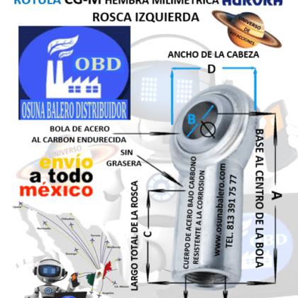 CG-M10 ROTULA AURORA MILIMETRICA HEMBRA B=10mm ROSCA M10 X 1.5 IZQUIERDA