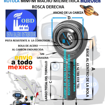 MM-M20 ROTULA AURORA MILIMETRICA MACHO B=20mm ROSCA M20 X 2.5 DERECHA