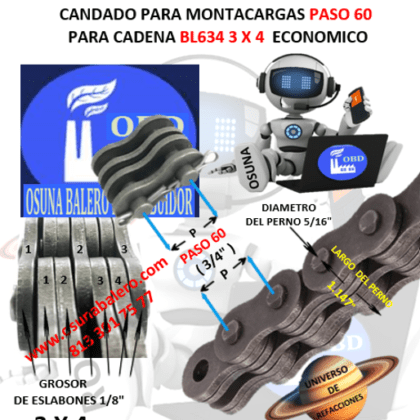 CA-BL634 CANDADO PARA CADENA DE MONTACARGAS PASO 60 3 X 4 ECONOMICO