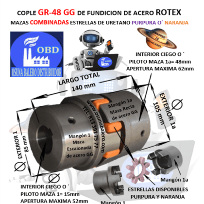 GR-48-1-1a COPLE ROTEX ( KTR ) DE FIERRO (GG) MAZAS COMBINADAS (1-1a) PILOTO CON ESTRELLA PURPURA O´ NARANJA EXTERIOR 105mm LARGO 140mm