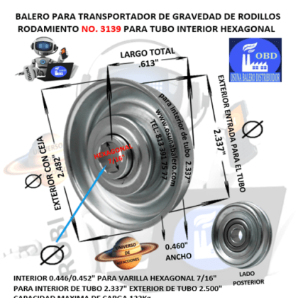 3139 BALERO OBD INTERIOR HEXAGONAL 7/16″ PARA INTERIOR DE TUBO 2.337″