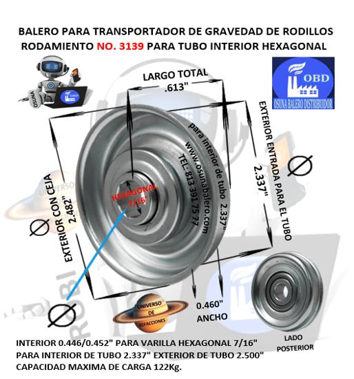 3139 BALERO OBD INTERIOR HEXAGONAL 7/16″ PARA INTERIOR DE TUBO 2.337″