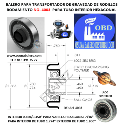 4003 BALERO FRANTZ INTERIOR PLASTICO HEXAGONAL 7/16″ PARA INTERIOR DE TUBO 1.774″