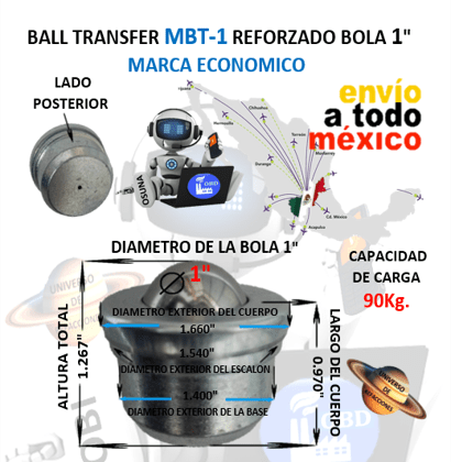 MBT-1 BALL TRANSFER OBD BOLA DE ACERO 1” REFORZADO