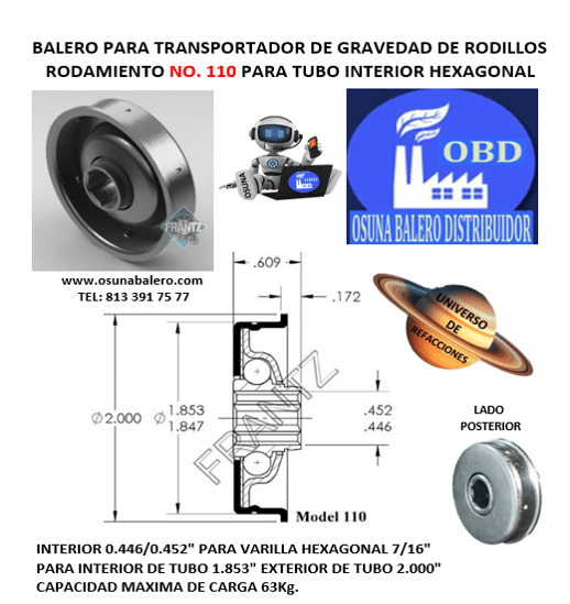 110 BALERO FRANTZ INTERIOR HEXAGONAL 7/16″ PARA INTERIOR DE TUBO 1.853″