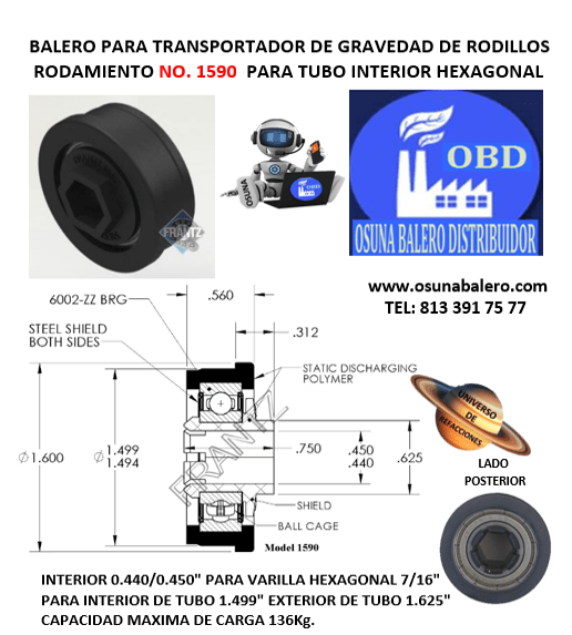 1590 BALERO FRANTZ INTERIOR PLASTICO HEXAGONAL 7/16″ PARA INTERIOR DE TUBO 1 1/2″