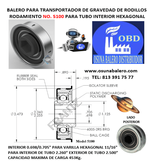5100 BALERO FRANTZ INTERIOR PLASTICO HEXAGONAL 11/16″ PARA INTERIOR DE TUBO 2.260″