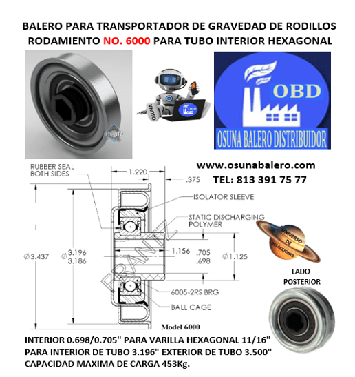 6000 BALERO FRANTZ INTERIOR PLASTICO HEXAGONAL 11/16″ PARA INTERIOR DE TUBO 3.196″