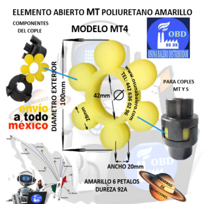 MT4 ELEMENTO DE POLIURETANO TIPO FLOR AMARILLO DUREZA 92A EXTERIOR 100mm