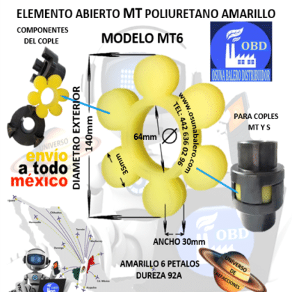 MT6 ELEMENTO DE POLIURETANO TIPO FLOR AMARILLO DUREZA 92A EXTERIOR 140mm