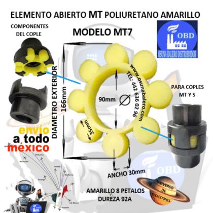 MT7 ELEMENTO DE POLIURETANO TIPO FLOR AMARILLO DUREZA 92A EXTERIOR 166mm