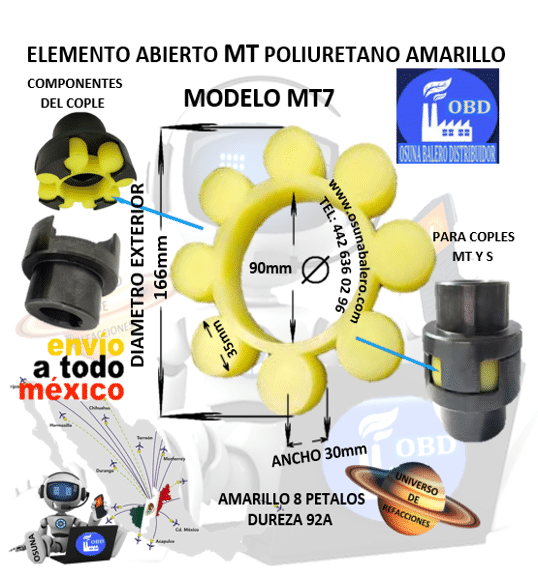 MT7 ELEMENTO DE POLIURETANO TIPO FLOR AMARILLO DUREZA 92A EXTERIOR 166mm