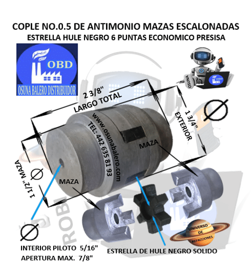 No.0.5 COPLE ESTRELLA DE FIERRO ANTIMONIO ECONOMICO EXTERIOR 1 3/4” LARGO 2 3/8”