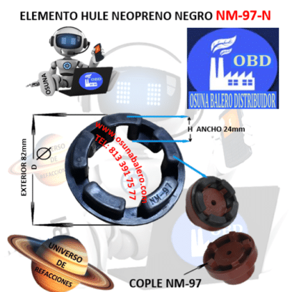 NM-97-N ELEMENTO OBD DE HULE NEOPRENO NEGRO EXTERIOR 97mm ANCHO 24mm